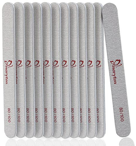 Maryton Coarse Nail File 80/100 Grit Emery Boards for Poly Gel Acrylic Nails, 12 PCS Professional Double Sided Wood Finger Nail Files Set Manicure Tools