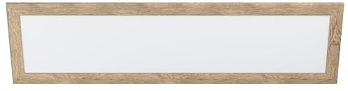 EGLO LED Panel Piglionasso mit Holz Deko-Rahmen | Deckenlampe Holz in Hell-Braun geflammt, Küchenlampe, Bürolampe, LED Flurlampe Decke neutralweiß, L 124,5 cm