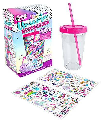 Fashion Angels Rainbow Sticker Tumbler - (12634) Design Your Own Tumbler with Waterproof Stickers, Cute Fun Gifts for Girls, BPA Free 16 oz Tumbler for Ages 8 and Up