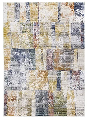 SrS Rugs Vintage Rugs for Living Room, Bedroom, Dining Room, Kitchen Room - Boho Distressed Traditional Faded Ikat Style Multicoloured Design Smooth Soft Low Pile (Mosaic, 80 x 150 cm)