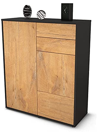 Stil.Zeit Highboard Kiara, Korpus anthrazit matt, Front Holz-Design Eiche (92x108x35cm), Push-to-Open Technik & Leichtlaufschienen