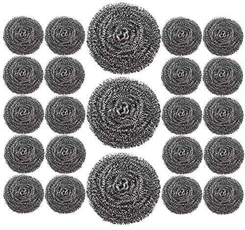 XXJXING 24 Stück Stahlwolle Spüler Reinigungsschwamm, verwendet für schwer zu reinigende TopfkratzerStahlwolle-Schrubber wie Herde, Töpfe, Dunstabzugshauben usw. (24 Stück - 20 g) (24)