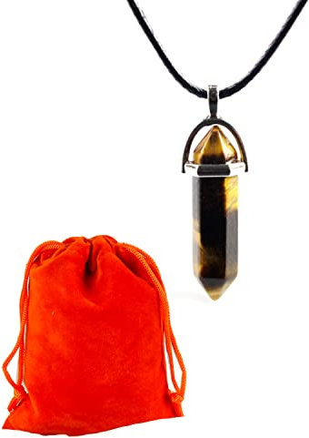 Pandiui23 Pendentif en pierre naturelle, collier de chakra en pierre, pendentif perle de pierres naturelles (Oeil de tigre)