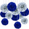 CC wonderland zone 12 Stück Blau und Silber Seidenpapier Pompons,Papier Pom Poms Seidenpompons für Party Deko