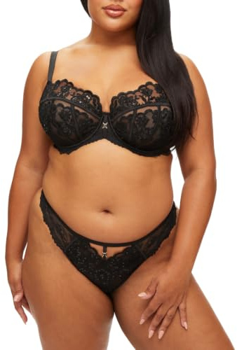 Ann Summers The Icon Fuller Bust DD+ Non Padded Plunge Bra DD-H Cup Black | Stretch Lace with Sequin Embellishment. Wide Adjustable Straps. Women's Underwear. Gold Hardwear Detail. Women's Lingerie.