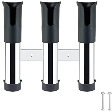 ihreesy Rutenhalter Fishing Rod Holder, 3 Rohr Edelstahl Angelrutenhalter Rack Bootsrutenhalter Organizer mit 2 Schrauben und 2 Muttern für Wohnmobil Boot Kajak Wand,Schwarz
