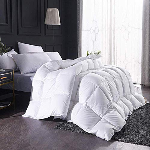 Daunendecke Doppelbett Weiße Gänsefeder und Daunendecke mit 100% Baumwolle Daunenfester Stoff Ganzjährig Doppelseitige Dicke Atmungsaktive Winter Warme Steppdecke (Weiß 150 * 200cm 7.7lb)
