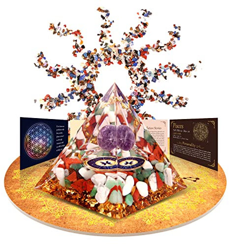 vuUUuv Orgonit Pyramide Heilung Kristall Geschenk Set,Horoskop Sternzeichen Steine zu Begleit Geburtsstein, für Astrologie,Reiki,Positive Energie zur Meditation,Anziehen Reichtum(Fische)