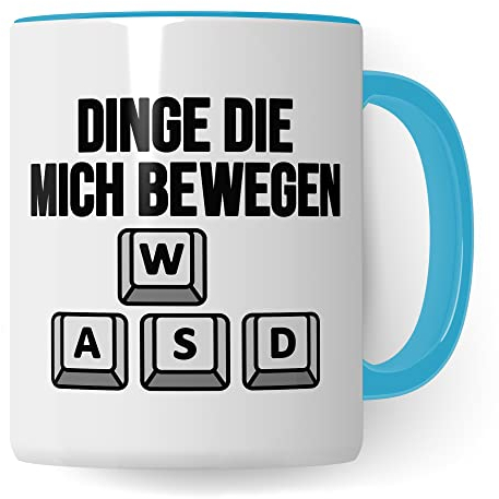 Gaming Tasse, Dinge die mich bewegen Kaffeetasse für Gamer Zocker Computerspieler Kaffee-Becher Geschenk Geschenkidee Nerd Teetasse mit Spruch lustig Gaming-Fans Computer-Spiele zocken (Weiß/Blau)