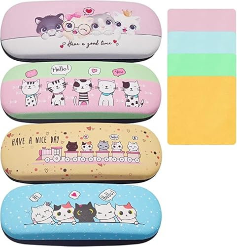 Regerly Astuccio Occhiali Rigido, 4 Pezzi Astucci per Occhiali di Gatto Custodia Occhiali Rigida da Sole Custodia Occhiali Rigida Case di Occhiali Portatile con 4 Panni per Pulizia