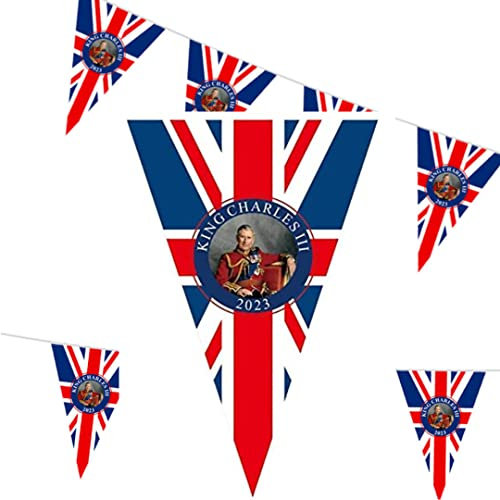 UK SELLER | 2023 Coronation Union Jack Wimpelkette, 61 m lang, große Flaggen | Union Flag Dekorationen | König Krönung Wimpelkette Schnur | Königsflagge | King Charles Coronation Street Party