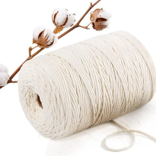 Abio Makramee Garn Weiß 3mm 100m Baumwollgarn Macrame Cord Kordel Garn für Makramee Schnur Makrameegarn Baumwollschnur Baumwollkordel Baumwolle Naturweiß 3mm 100m