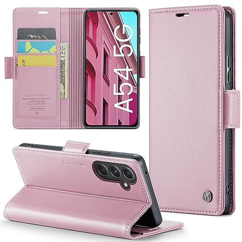 XYGLOW Handyhülle für Samsung Galaxy A54 5G Hülle Premium Leder Klappbar Kartenfach Magnet Standfunktion RFID Schutzhülle für Samsung A54 5G Flip Case Wallet Klapphülle Lederhülle Rosa Gold 6,4 Zoll