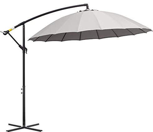 Outsunny Sombrilla Excéntrica Ø300 cm Parasol de Jardín Inclinable con Manivela Manual 18 Costillas y Base Cruzada Gris