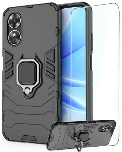 DERHAN Funda para OPPO A78 5G / A58 5G / A58X (No para 4G), Fundas Resistente​y Duradero con Cristal Templado, Carcasa Antigolpes Silicona TPU Bumper Case - Negro