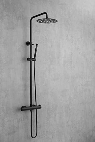 AIYA Bath | Grifo Ducha Termostatico de Acero Inoxidable | Sistema Completo Con Anti-Cal Función | Columna Ducha termostatica para Baño de Gran Durabilidad | Diseño Elegante | Ducha Baño Negra