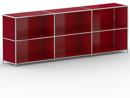 SYSTEM8X Regal 04107 Rubinrot 227x40x80cm - Modernes Chrom Design mit 6 offenen Fächern, Stellfüße - Für Wohnzimmer, Büro, Praxis