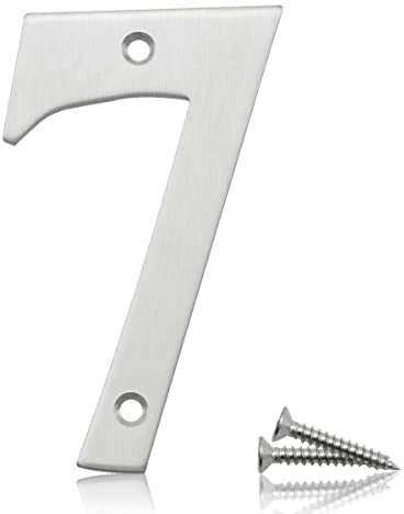 Bwintech 1 Pcs 75mm Satin Nickel SS304 House Numbers Door number 7, House Signs for outside, House Numbers Plaques for Front Wooden Door