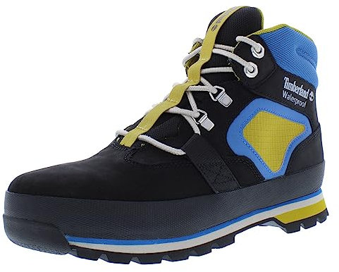 Timberland Men's Euro Hiker Boot, Black Nubuck/Yellow, 43.5 EU