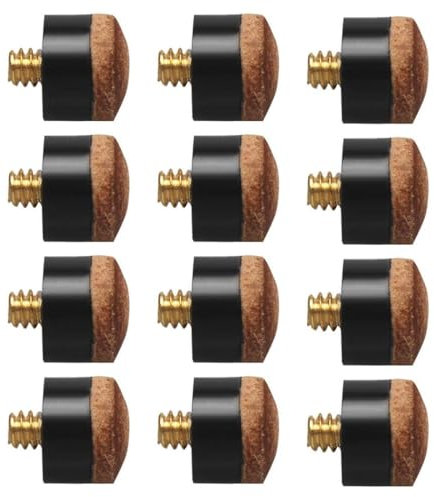 EIHI 12 Stück 12 mm Pool Cue Spitzen, Billard Zubehör, Harte Billard Queue Spitzen Messing Schraub-ersatz Tipps, Braun Spitzen Set