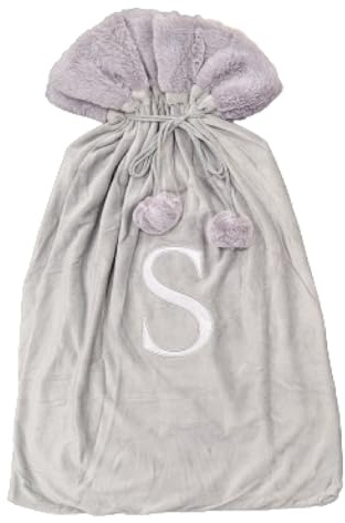 Celebright Christmas Sack with Embroidered Letter 'S' - Festive Holiday Décor for a Memorable Celebration - Faux Fur - Grey