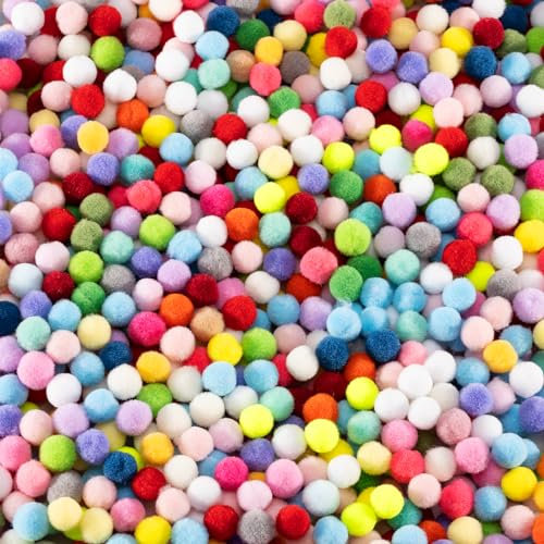 1100 pezzi mini pompon colorati, pompon colorati da 10 mm per il crafting, pompon per il crafting per bambini, pompon colorati per decorazioni artigianali creative fai da te a Pasqua