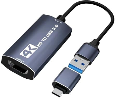 Balabaxer Tarjeta de Captura de Audio y vídeo 4K, HDMI 4K a USB C 3.0, Full HD 60 fps 1080P para grabación de Juegos, transmisión en Vivo...