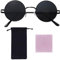 KRYMSON 1 Stück Sonnenbrille, 1 Stück Brillentasche und 1 Stück Brillentuch, Karnevalsbrille, runde Sonnenbrille, Steampunk-Brille, schwarze Brille, geeignet für Männer und Frauen