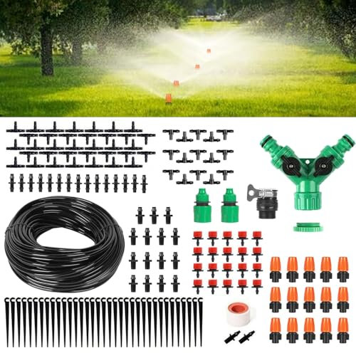 BFXMV Irrigation System Kit, 40M/131FT Drip Irrigation System, Greenhouse Micro Automatic Watering System, Garden Irrigation Systems with Irrigation Hose, DIY Plant Watering Devices for Garden, Lawn