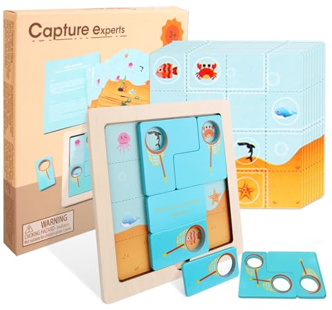 Holzpuzzle Kinder ab 3 Jahre-Fische Einfangen, Montessori Holzspielzeug und IQ Puzzle mit 60 Schwierigkeitsgraden für Fortgeschrittene, Logik Spiele und Lernspielzeug Geschenk für Jungen Mädchen
