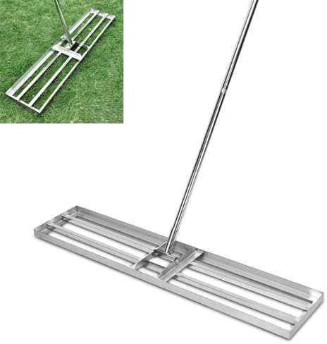 XXXL Edelstahl Rasen Lawn Leveling inkl. 2M Griff, Profi Rakel Rasen Nivellierungsrechen Rasenschieber, Gartengras Werkzeug Flächenebner Levelingrake, für Hof, Garten, Golfplatz, 200x120x25cm
