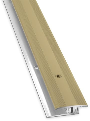 D-TACK Übergangs- & Höhenausgleichsprofil Alu inkl. Schrauben und Dübel | Breite 30 mm | Länge 2,7 m | Gold/Sand | Höhenverstellung bis 7 mm universell für alle Bodenbeläge