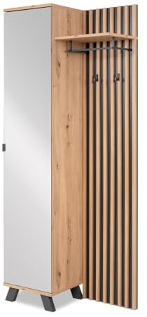 Garderobe in Eiche und grau, komplett Set Flurmöbel mit Spiegel, Kompaktgarderobe mit 3D-Lamellen, 80 x 190 cm, Industrial Design, Madem (80 cm)