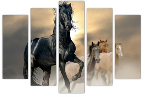 AREDE Set di 5 Stampe da Parete Quadri Moderni Decorazioni da Muro per Casa Soggiorno Camera da Letto e Cucina Cavallo nero| 120 x 80 cm | Pronto da appendere