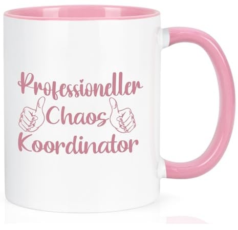 Joymaking Kaffeetasse Geschenk für Chefin mit Spruch - Professioneller Chaos Koordinator - Lustige Geschenkidee Büro Geschenk für Kollegin, 320ml Rosa