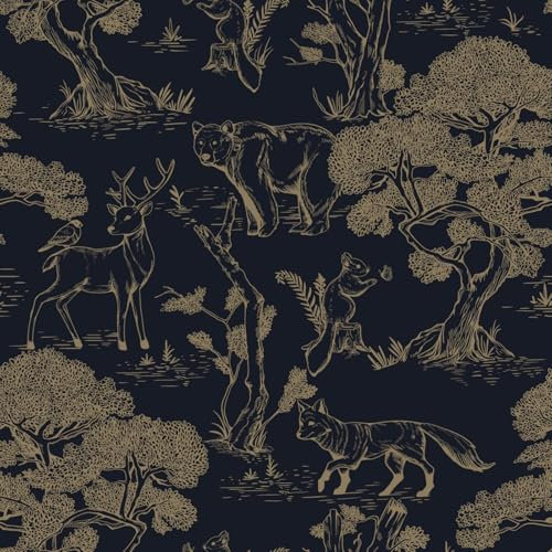 Fiula Peel and Stick Wallpaper Dark Blue Self Adhesive Wallpaper Animal Tree Sticky Back Vinyl Warp Botanical Stick on Wallpaper 44CMx3M Furniture Sticker Waterproof Living Room Bedroom