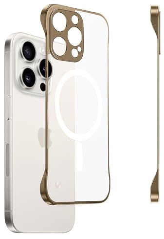 Omio Magnetic Slim Case for iPhone 16 Pro Max Compatible with MagSafe, Clear Matte Ultra-Thin Bumper Frameless Borderless Design with Finger Loop Full Camera Protector for Women Men, Desert Titanium
