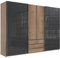 Lomadox Kleiderschrank Schwebetüren Drehtüren Schwebetürenschrank Eiche mit Glasfront grau 3 Schubladen 300x216x65 cm