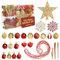 Festive Fix Christmas Baubles Set - 130-Piece Red & Gold Decorations with Tree Topper, Snowflakes, Glitter, Matte & Unique Designs - Complete Tree Decoration Set for Premium Holiday Décor