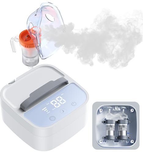 Dual Pump Nebulizer Machine for Adults Kids - 0.8ml/min Super Mist, 2.1μm Fine Particles for Adults & Kids, Portable Breathing Treatment LED Display, ≤45dB Quiet, Medical Grade