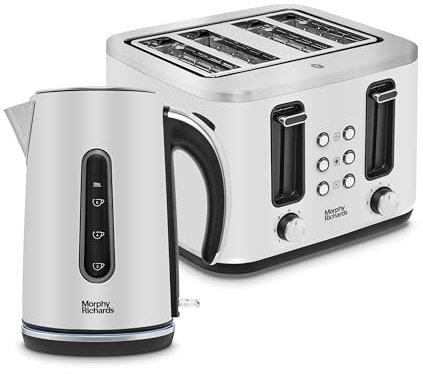 Morphy Richards Motive Kettle and Toaster Set, 1.7L Rapid Boil Motive Jug Kettle & 4 Slice Motive Toaster with Variable Browning, Matching Set, 3KW/ 1600W, Chalk Grey, 102802/242802