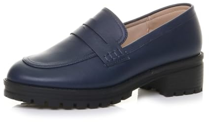AJVANI Womens Ladies mid Block Heel Chunky Slip on School Shoes Penny Loafers Size