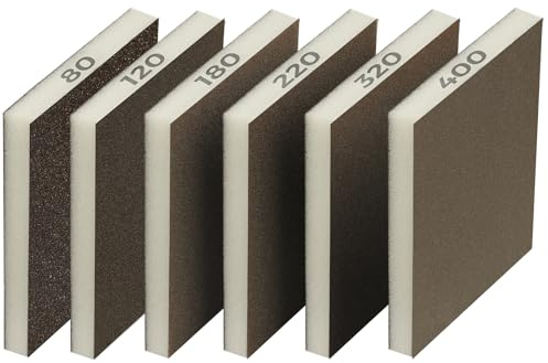 STEBRUAM 6Pcs Eponge Abrasive Grain 80/120/180/220/320/400 | Eponges de Ponçage,lavables et réutilisables, Métal, Utomobile, Peinture,Mastic