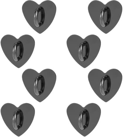 8pcs Cell Phone Ring Holder, Cute Heart Phone Charm Hooks Adhesive Smartphone Finger Ring Stand Sticky Metal Loop Grip for Cellphone Case Pad Tablet DIY Accessories (Black)