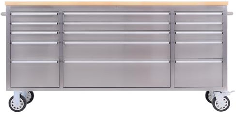ParkerBrand.com 72 Stainless Steel 15 Drawer Work Bench Tool Box Chest Cabinet