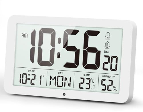 YsyYey Large Digital Alarm Clock with Temperature and Humidity Monitor, Wall Clock USB/Battery Powered Smart Wall Mountable & Bedside Clock with Auto Dimming, Auto DST, Smart Clock Office Bedroom