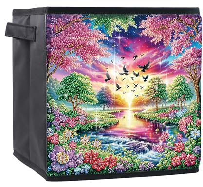 JICFDAO Diamond Painting Aufbewahrungsboxen 25x25x26cm Aufbewahrungskörbe mit Griffen Körbe Organizer in Würfelform Storage Box Aufbewahrungsbehälter Faltbarer Korb Spielzeug Bücher Schrank Landschaft