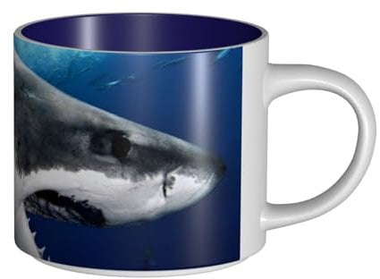 GSGCSBYMLG 3D Shark Fish Printed Large-Capacity Ceramic Mugs Ceramic Coffee Cup