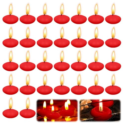 Lot de 30 bougies flottantes rouges - Bougies flottantes - Bougies flottantes - Longue durée de combustion - Pour mariage, piscine, fête, spa, baignoire, Saint-Valentin
