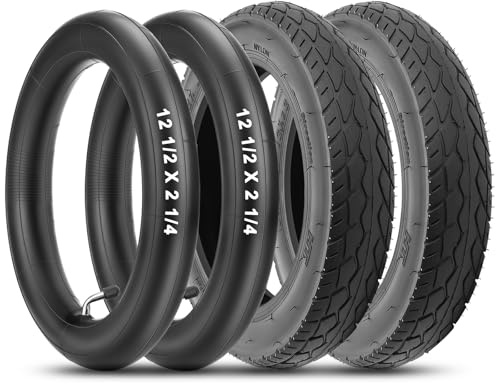 Amitor 12 1/2 x 2 1/4 Reifen und Schlauch, Kinderwagen Reifen 12.5x2.25 mit Schlauch Verdickt, Rutschfest & Verschleißfest, 12.5 Zoll Reifen 57-203 für Dreirad Fahrrad Kinderrad Kinderwagen, 2 Set